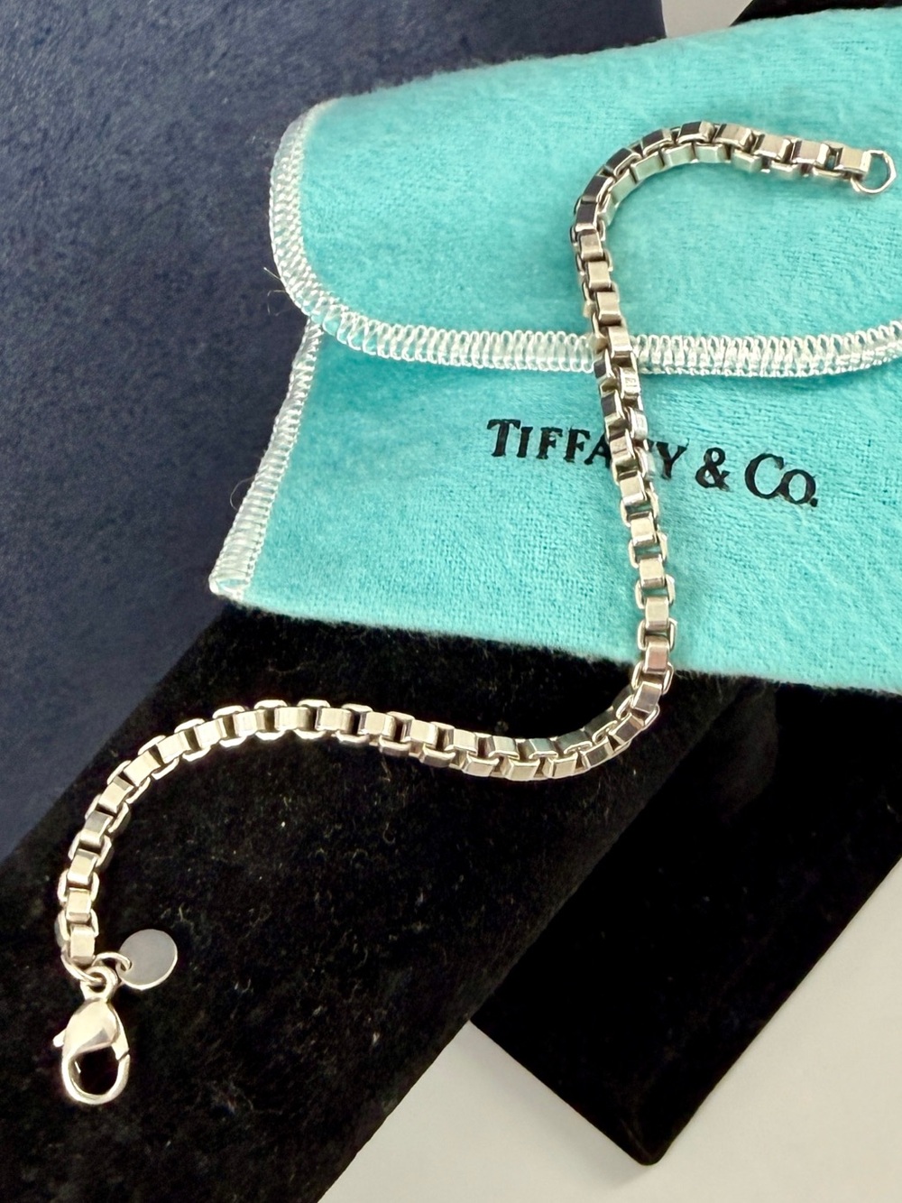 TIFFANY & CO. Sterling Silver Venetian Box Chain Bracelet 7.5” W/ COA; 16.5g